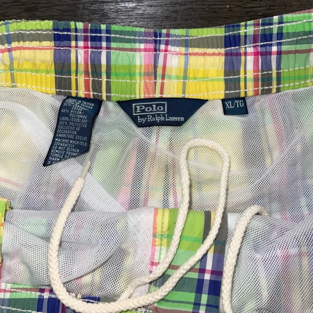 Polo Ralph Lauren Mens XL Multicolor Plaid Swim Trunks Madras Mesh Lined Shorts